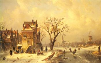 Charles Henri Joseph Leickert : Skaters in a Frozen Winter Landscape